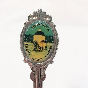 Bronner's Silent Night Chapel Souvenir Spoon 4" Silver Tone Vintage Michigan